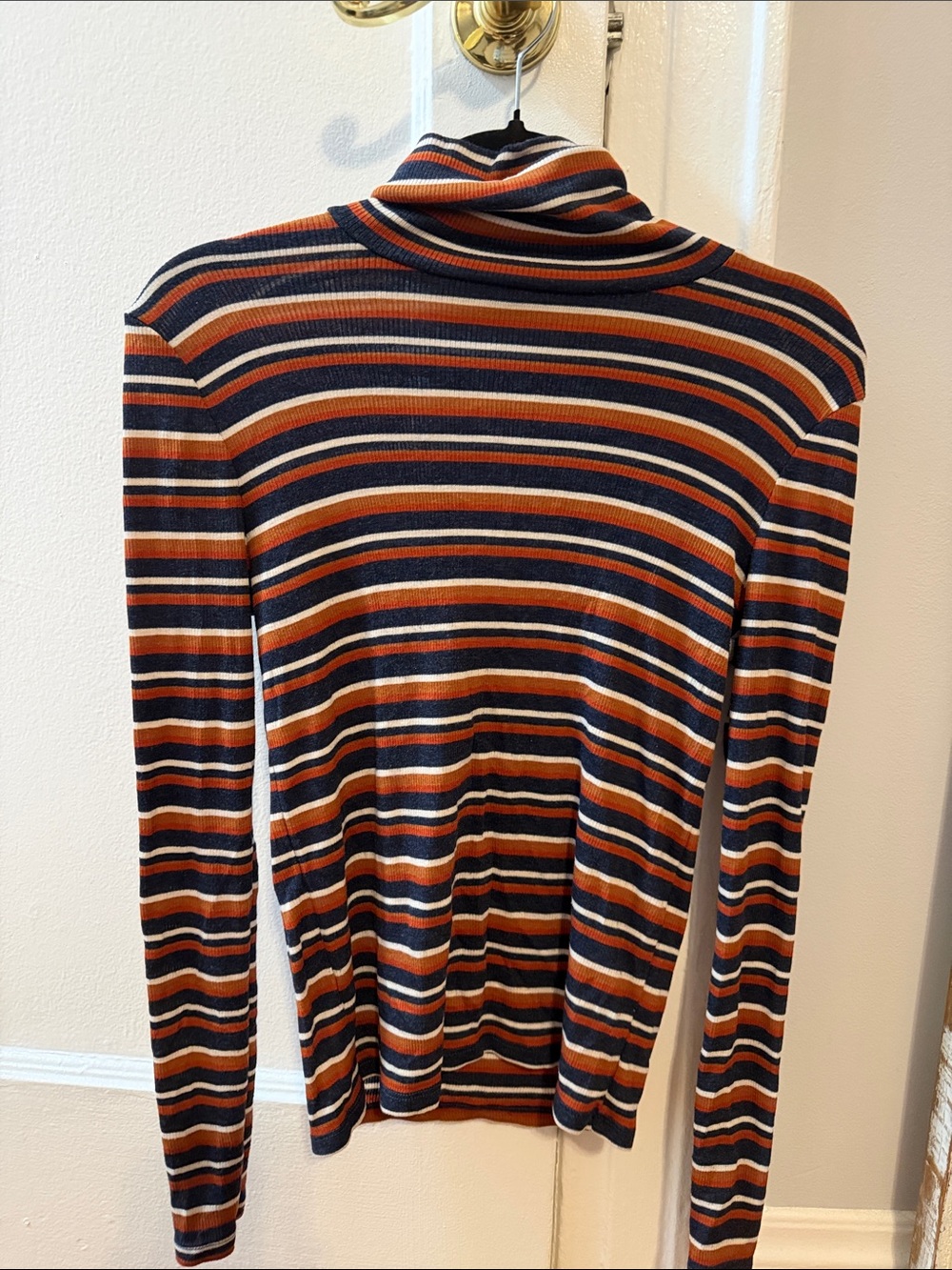 Madewell Striped Turtleneck Long Sleeve Top in Navy, Rust, Cream